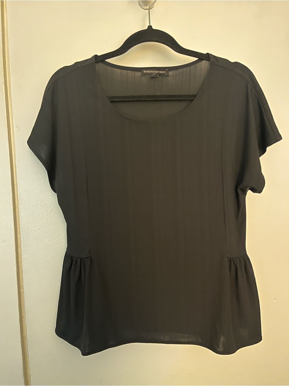 Banana Republic Black Short-Sleeve Peplum-Style Blouse